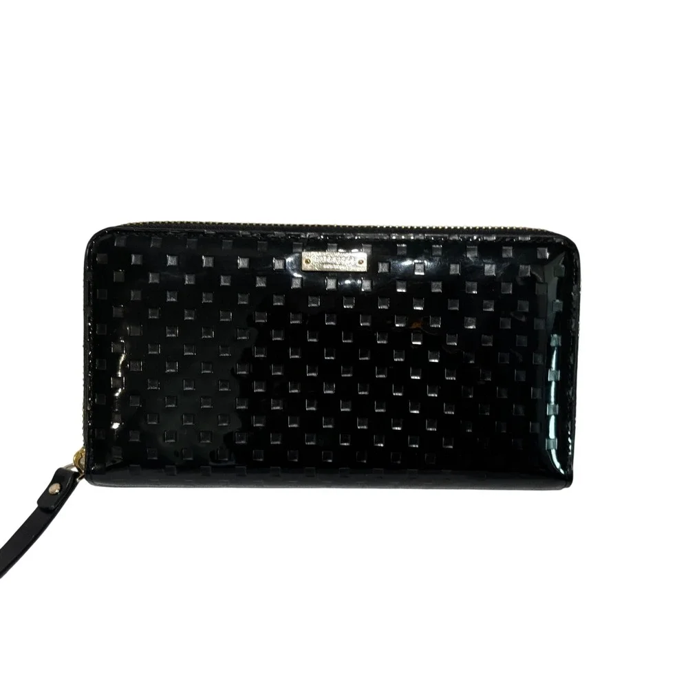 Kate Spade New York Beale Black Patent Leather Embossed Square Zip Around Wallet